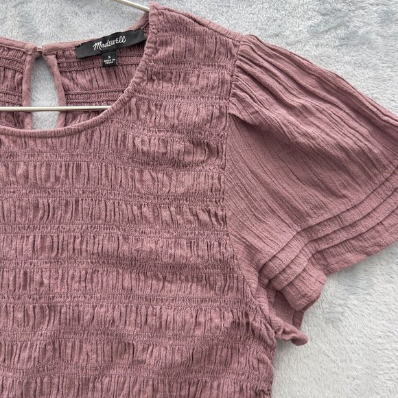 MADEWELL Women's Lucie Flutter Sleeve Smocked Bodice Top Size Small - 0066 - Picture 7 of 11